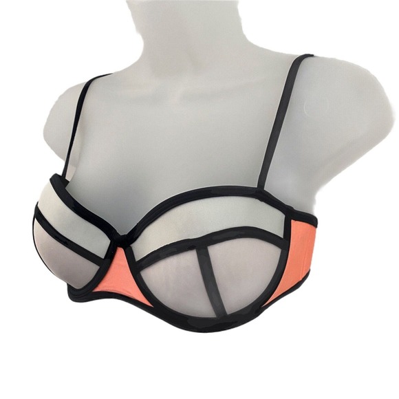 Triangl Small + Bikini Top Colorblock Black White Coral Neon Neoprene - Picture 2 of 7